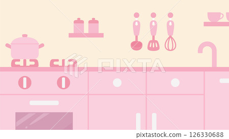 Cute kitchen background illustration_pink_16:9 126330688