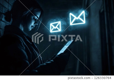 Young woman engaging with digital communication 126330764