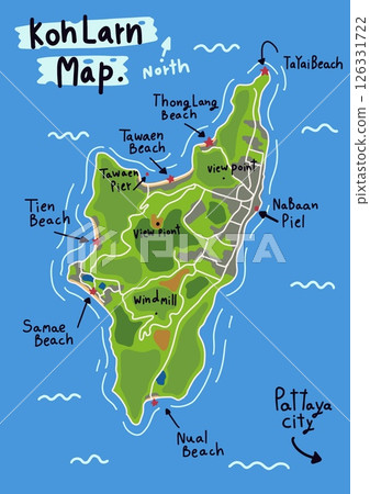 Graphic Adventure Map of Koh Larn Island pattaya Thailand tourism atlas  126331722