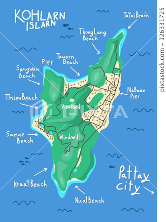 Graphic Adventure Map of Koh Larn Island pattaya Thailand tourism atlas  Graphic Adventure Map of Koh Larn Island pattaya Thailand tourism atlas  126331725