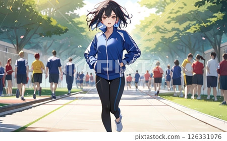 A girl running on the day of the sports festival A girl running on the day of the sports festival 126331976