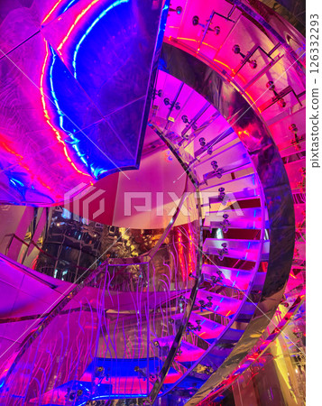 Stairs inside Crescent Tower Lusail coffee shop 126332293