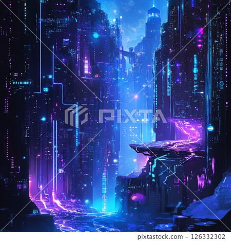 Futuristic Cyberpunk Cityscape with Neon Lights 126332302