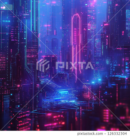 Futuristic Cyberpunk Cityscape with Neon Lights Futuristic Cyberpunk Cityscape with Neon Lights 126332304