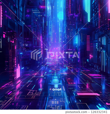 Futuristic Cyberpunk Cityscape with Neon Lights 126332341