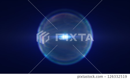 Blue glowing sphere emitting intense light rays in cosmic environment with circular distortion 126332519