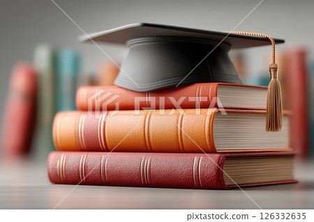 graduation cap on a stack of vintage books, concept of knowledge and learning 126332635