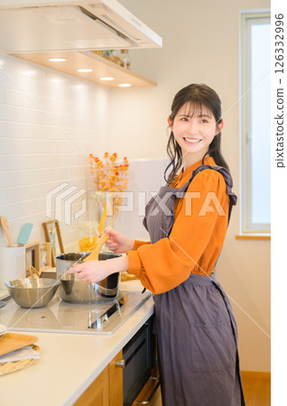 Japanese woman cooking in the kitchen 126332996