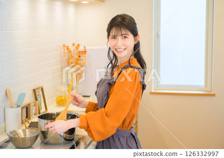 Japanese woman cooking in the kitchen 126332997