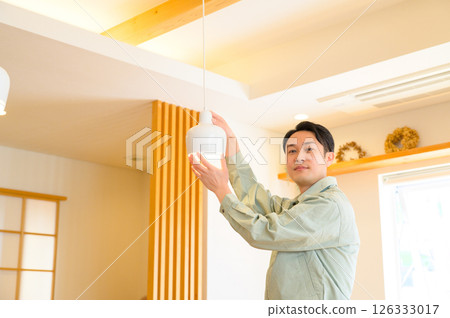 A Japanese man wearing work clothes inspecting the home's facilities A Japanese man wearing work clothes inspecting the home's facilities 126333017