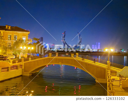Crescent Tower Lusail seen from Little Venice in Doha 126333102