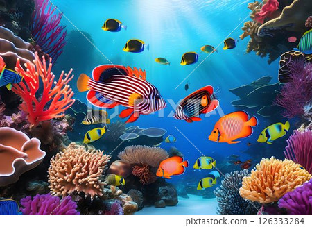 Vibrant Coral Reef with Rare Marine Species Vibrant Coral Reef with Rare Marine Species 126333284