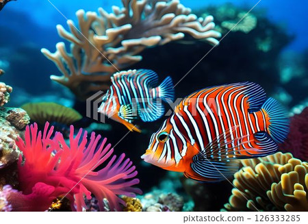 Mandarin Fish and Lionfish in Coral Paradise Mandarin Fish and Lionfish in Coral Paradise 126333285