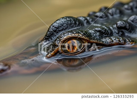 Crocodile Eye Peering Through Murky Water 126333293
