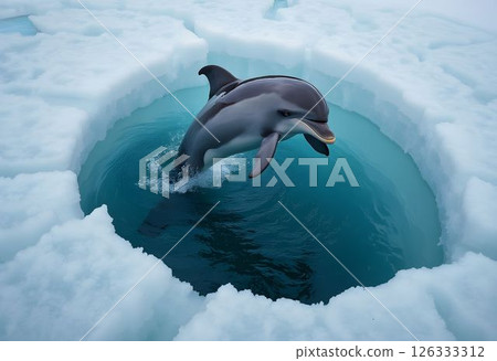 Dolphin Leaping Through Circular Ice Hole 126333312