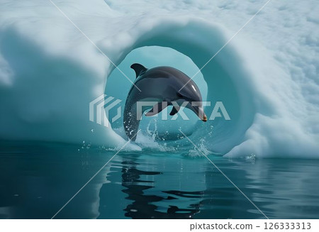 Dolphin Jumping Through Floating Ice Hole 126333313