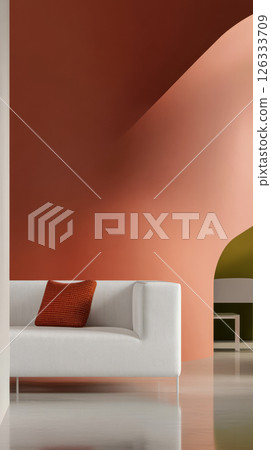 Modern interior design featuring curved walls and minimalist furniture in a stylish space 126333709