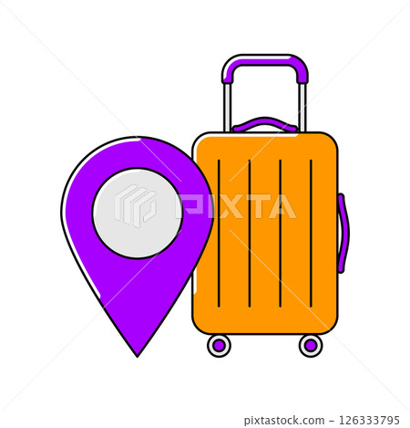 Suitcase with marker icon. Travel illustration and tourism item. Suitcase with marker icon. Travel illustration and tourism item. 126333795