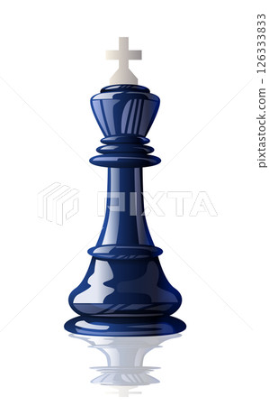 Chess king strategy concept blue piece reflection on white background abstract design 126333833