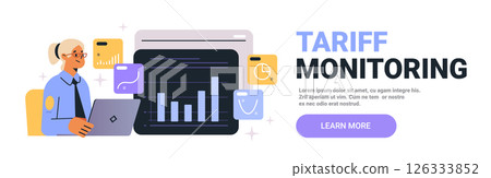 Businesswoman analyzing data on laptop with charts and graphs in background digital analytics concept website design Businesswoman analyzing data on laptop with charts and graphs in background digital analytics concept website design 126333852