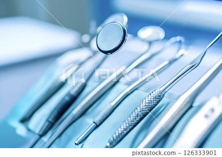 Close-up of dental instruments preparing for examination Close-up of dental instruments preparing for examination 126333901