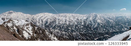 Amirsoy, Amirsay snowy rocks, mountains in Uzbekistan. Panorama Amirsoy, Amirsay snowy rocks, mountains in Uzbekistan. Panorama 126333945