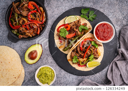 Fajitas, beef meat slices Fajitas, beef meat slices 126334249