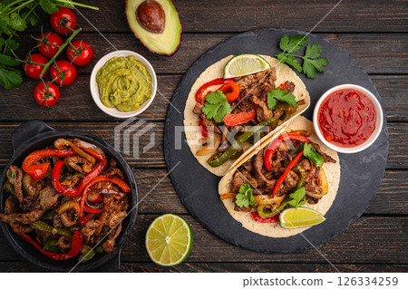 Fajitas, beef meat slices Fajitas, beef meat slices 126334259
