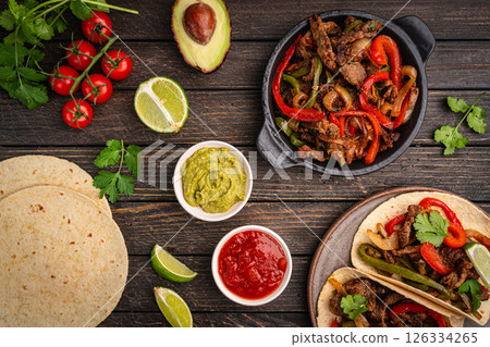 Fajitas, beef meat slices 126334265