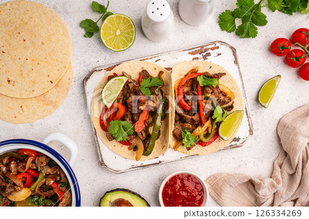 Fajitas, beef meat slices Fajitas, beef meat slices 126334269