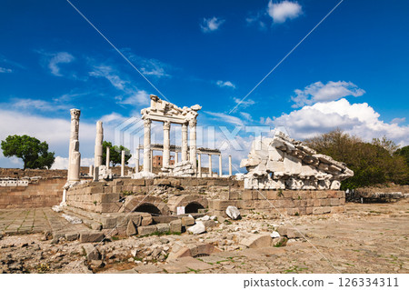 Ancient Roman Temple of Trajan ruins in Bergama, Turkey Ancient Roman Temple of Trajan ruins in Bergama, Turkey 126334311