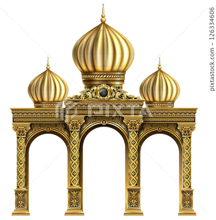 The luxurious entrance of the palace with golden arches The luxurious entrance of the palace with golden arches 126334606