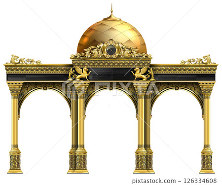 The luxurious entrance of the palace with golden arches 126334608