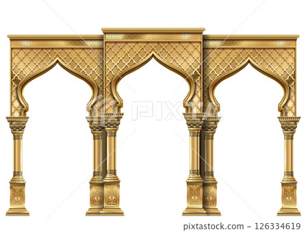 The luxurious entrance of the palace with golden arches The luxurious entrance of the palace with golden arches 126334619