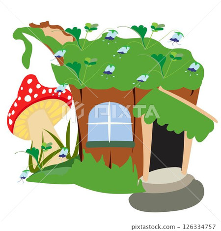 Cute small fairy house with a mushroom Cute small fairy house with a mushroom 126334757