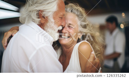 Caucasian elderly couple embracing joyfully, highlighting affection, love and happiness, St Valentines Day concept 126335262
