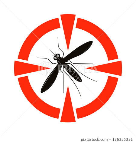 Caution sign warning about mosquitos. Red circle sign with dangerous 126335351
