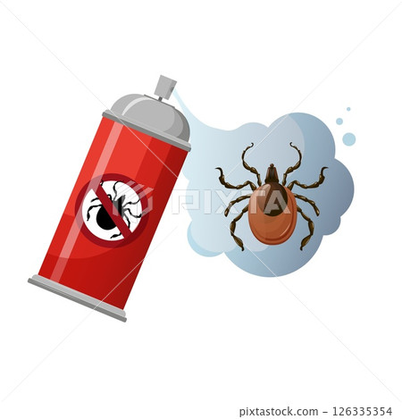 Tick repellent spray vector clipart against white background. Red Can with Chemical parasite killer Tick repellent spray vector clipart against white background. Red Can with Chemical parasite killer 126335354