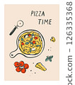 Composition with hand drawn pizza and ingredients 126335368