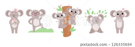 Adorable Koala Grey Animal in Various Actions Vector Set Adorable Koala Grey Animal in Various Actions Vector Set 126335684