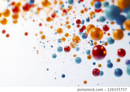 Colorful bunch of helium balloons floating against a clear blue sky on a sunny day 126335737