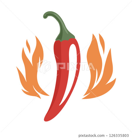 Spicy Chili Pepper With Flames Hot Sauce Logo. Fiery Chili Pepper Illustration For Spicy Food Branding. Chili Pepper Vector Art with Fire for Hot Sauce Label, Icon For Mexican Cuisine Spicy Chili Pepper With Flames Hot Sauce Logo. Fiery Chili Pepper Illustration For Spicy Food Branding. Chili Pepper Vector Art with Fire for Hot Sauce Label, Icon For Mexican Cuisine 126335803