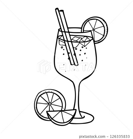 Aperol Spritz Cocktail with orange slice composition. Hand drawn Vector illustration of alcohol drink with ice in Doodle style. For cocktail bar menu, logo or drink summer party Invitations. Aperol Spritz Cocktail with orange slice composition. Hand drawn Vector illustration of alcohol drink with ice in Doodle style. For cocktail bar menu, logo or drink summer party Invitations. 126335833