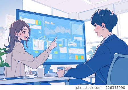 商人指著螢幕微笑_插圖5 126335998