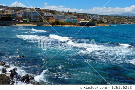 Rethymnon city Mediterranean coast Crete island Greece. Rethymnon city Mediterranean coast Crete island Greece. 126336258