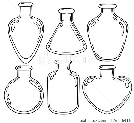 Set of magic bottles of different shapes. vector line drawing Set of magic bottles of different shapes. vector line drawing 126336416