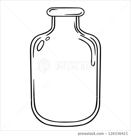 glass bottle for magic potion. simple vector line drawing 126336421