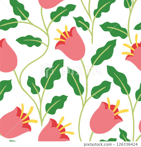 Seamless vector pattern. Cute abstract pink flowers bells. 126336424