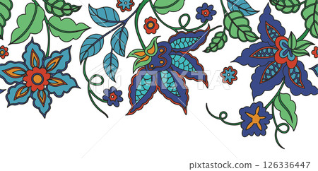 Seamless border with oriental ornaments. Abstract floral frame, vector illustration Seamless border with oriental ornaments. Abstract floral frame, vector illustration 126336447