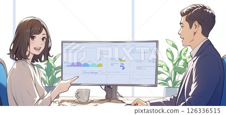 Businessman pointing at the screen and smiling _ Illustration 10 Businessman pointing at the screen and smiling _ Illustration 10 126336515